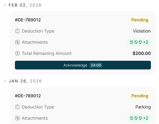 Driver deductions with attachments and acknowledgement