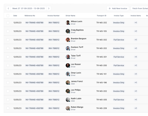 Driver invoicing in SAM Pay